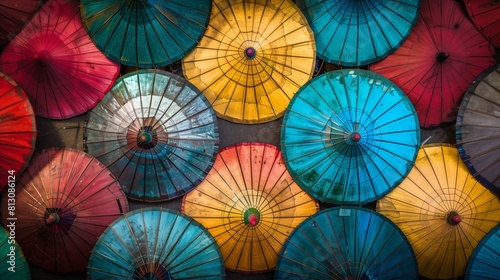 Colorful umbrellas add a bright burst to the scenery.