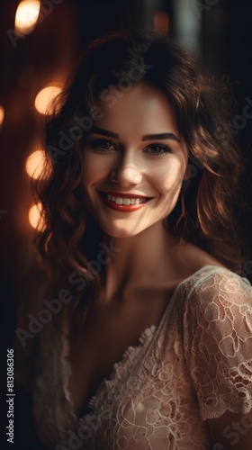 Elegant Woman in Lace Dress Smiling