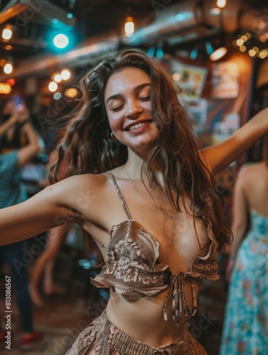 Woman in Bikini Dancing at Club