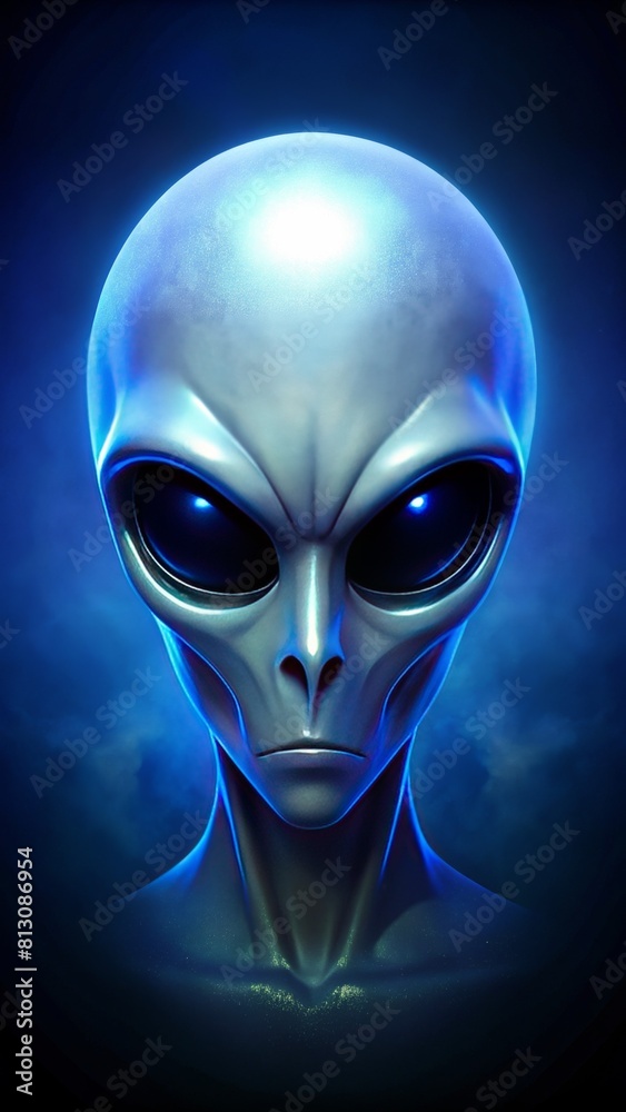Alien head, close-up, isolated on dark blue background. Alien head, close-up, isolated on dark blue background.
