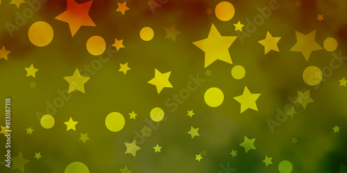 Light Green, Yellow vector texture with circles, stars.