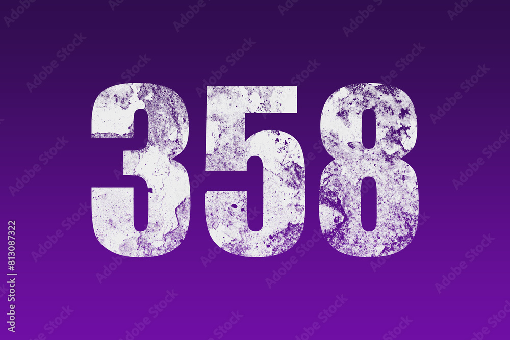 flat white grunge number of 358 on purple background. flat white grunge number of 358 on purple background.