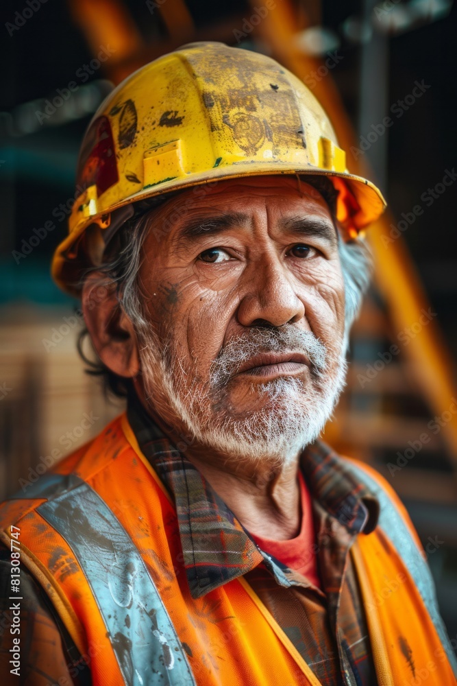 A man wearing a hard hat and orange vest is seen working at a construction site. He is focused on his tasks and ensuring safety measures are followed A man wearing a hard hat and orange vest is seen working at a construction site. He is focused on his tasks and ensuring safety measures are followed