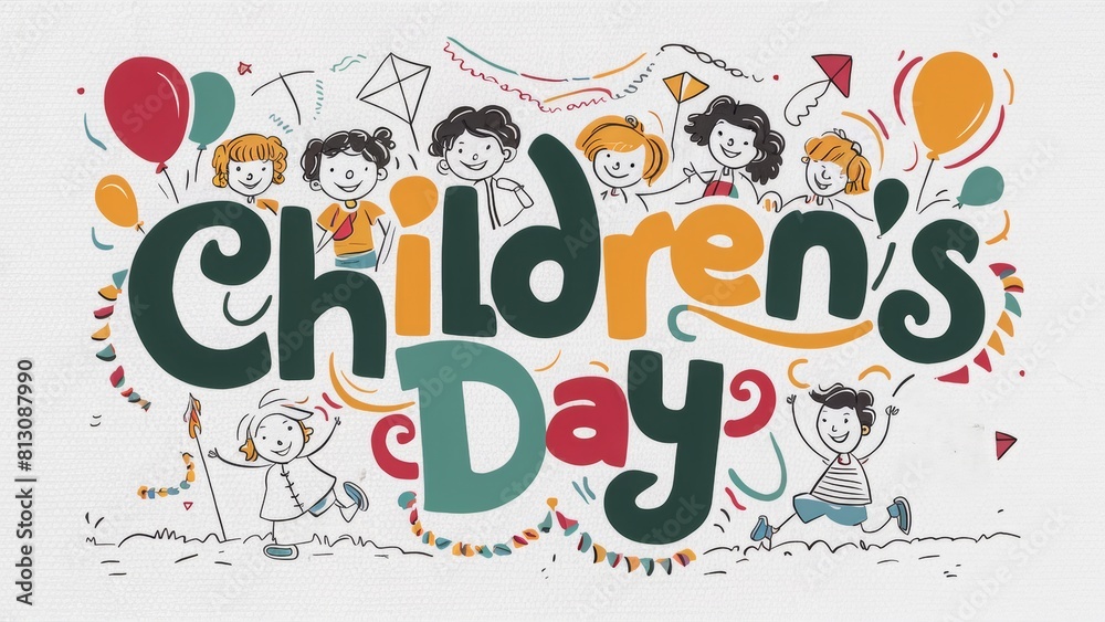 children's day text, with colourful and cheerful background