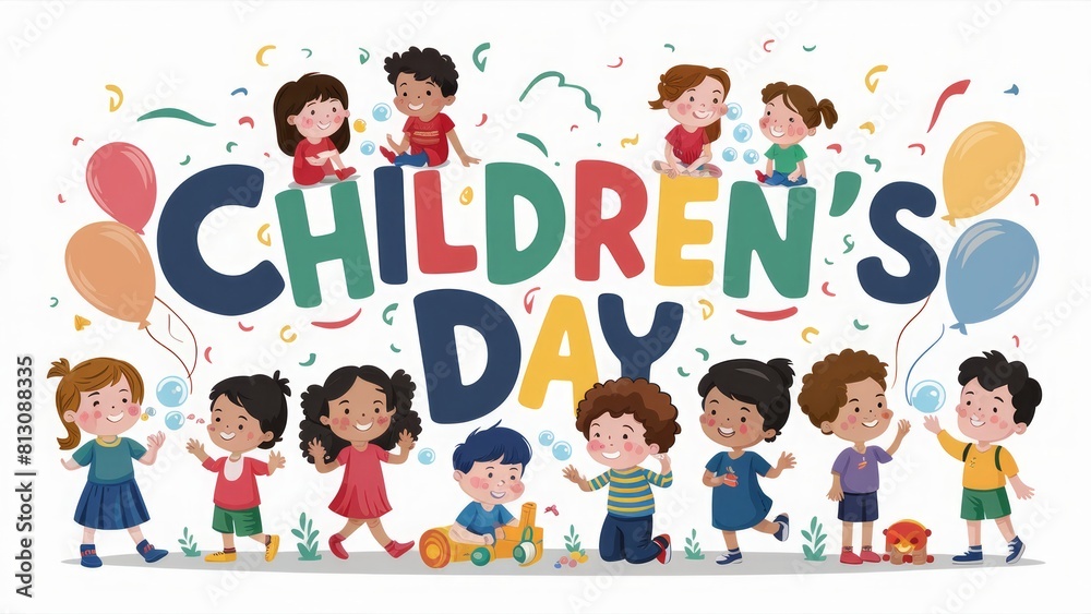 children's day text, with colourful and cheerful background