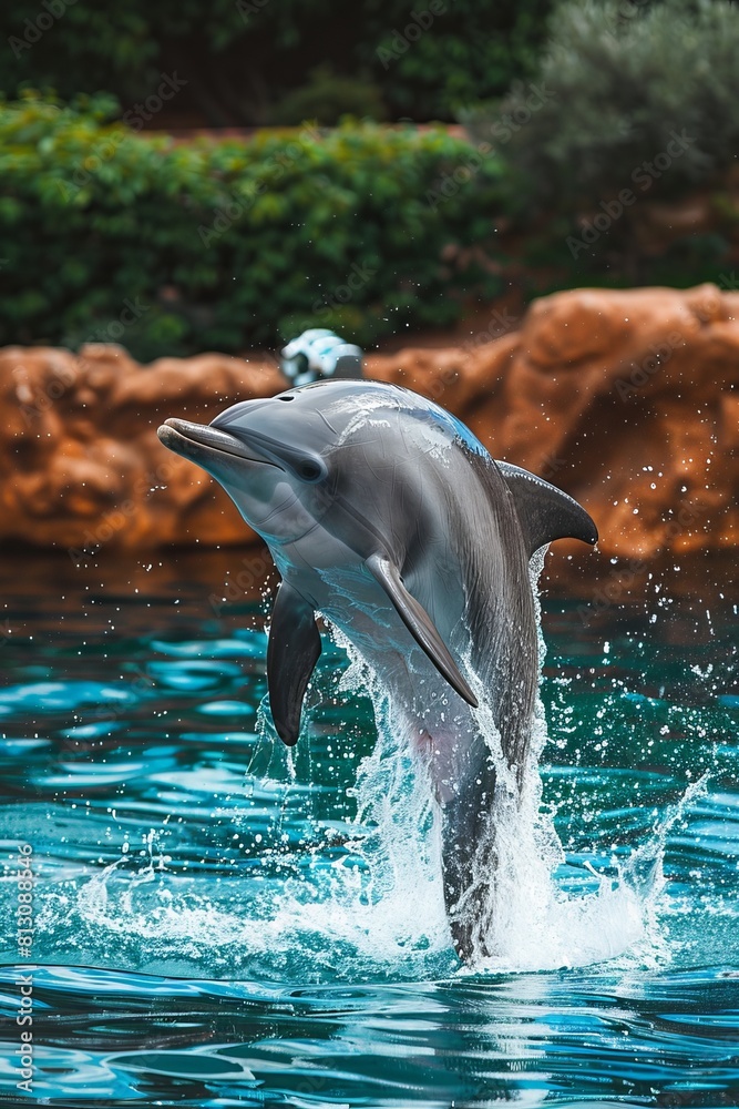 Φωτογραφία A dolphin is seen leaping out of the water in a lively and energetic display of