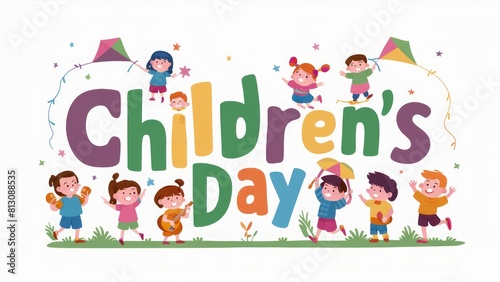 children s day text  with colourful and cheerful background