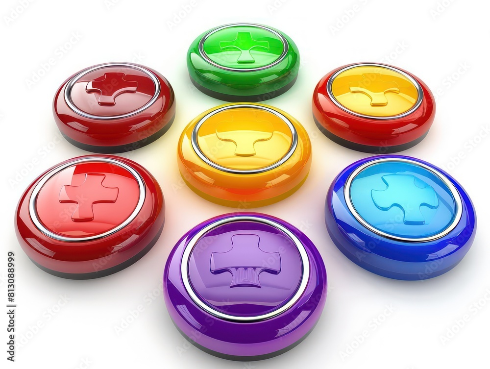 Round, glossy web buttons with a glass effect, available in various colors, enhancing the design of internet icons and illustrations Round, glossy web buttons with a glass effect, available in various colors, enhancing the design of internet icons and illustrations