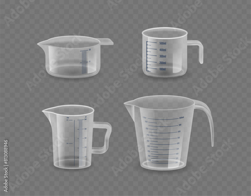 Four Transparent Measuring Instruments Isolated On Transparent Background. Realistic 3d Vector Large Pitcher