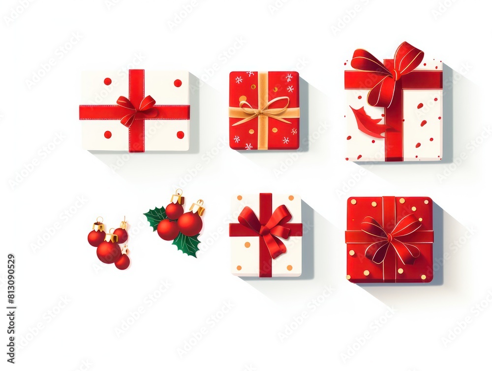 A holiday icon set showcasing Christmas designs such as gifts, snowflakes, and winter decorations, capturing the essence of xmas spirit A holiday icon set showcasing Christmas designs such as gifts, snowflakes, and winter decorations, capturing the essence of xmas spirit