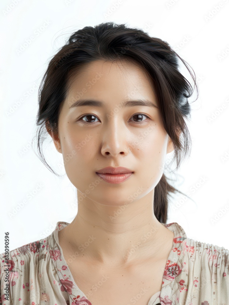 A Asian woman with a charming smile, dressed in a traditional red kimono, showcasing her elegant fashion sense in a studio setting A Asian woman with a charming smile, dressed in a traditional red kimono, showcasing her elegant fashion sense in a studio setting