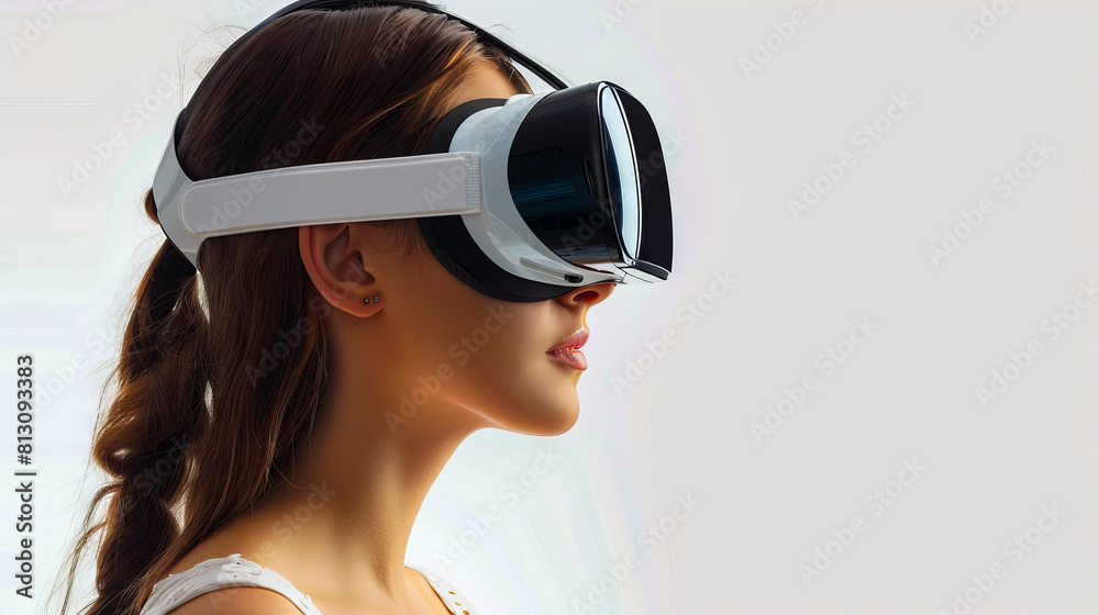 Naklejka premium A woman wearing a virtual reality headset.