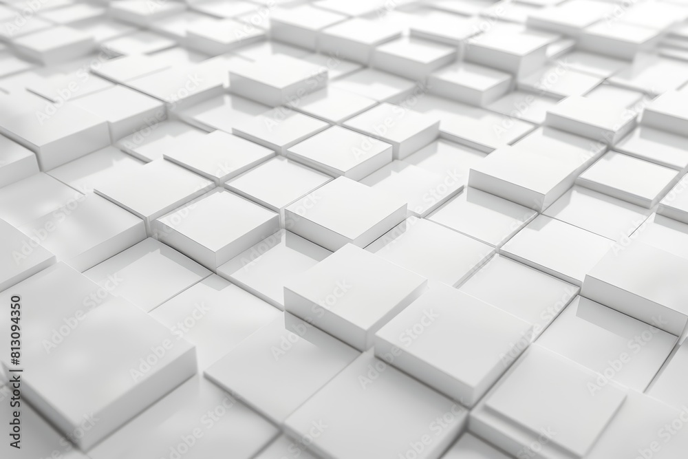 White square patterns interlock in a clean white minimalist style, providing a calm and orderly visual, Sharpen 3d rendering background White square patterns interlock in a clean white minimalist style, providing a calm and orderly visual, Sharpen 3d rendering background