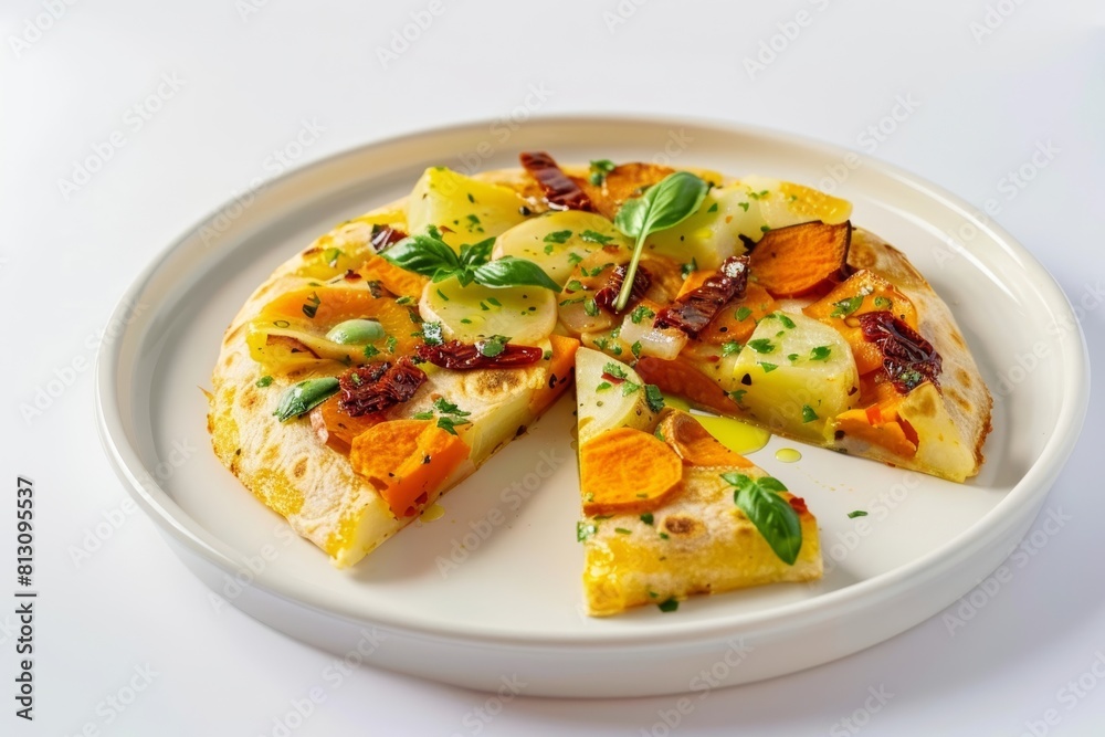 Spanish Tortilla with Sun-Dried Tomatoes and Fresh Basil by Angel and Brenda's Spanish Tortilla with Sun-Dried Tomatoes and Fresh Basil by Angel and Brenda's