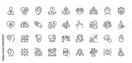 Music, Vip table and Engineering team line icons pack. AI, Question and Answer, Map pin icons. Like, Cyber attack, Medical mask web icon. Hold heart, Social media, Stress pictogram. Vector