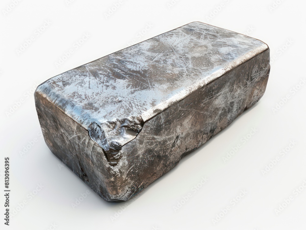 shiny raw iron ingot, white background shiny raw iron ingot, white background