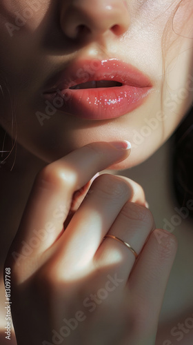 A closeup of  a feminine hand with an elegant ring on it, 