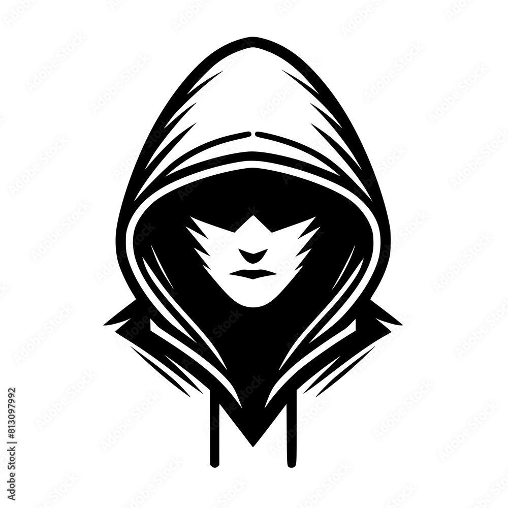 Mysterious Hooded Hacker in Black and White – Vector Illustration on Cybersecurity, Anonymity, and Digital Safety Mysterious Hooded Hacker in Black and White – Vector Illustration on Cybersecurity, Anonymity, and Digital Safety