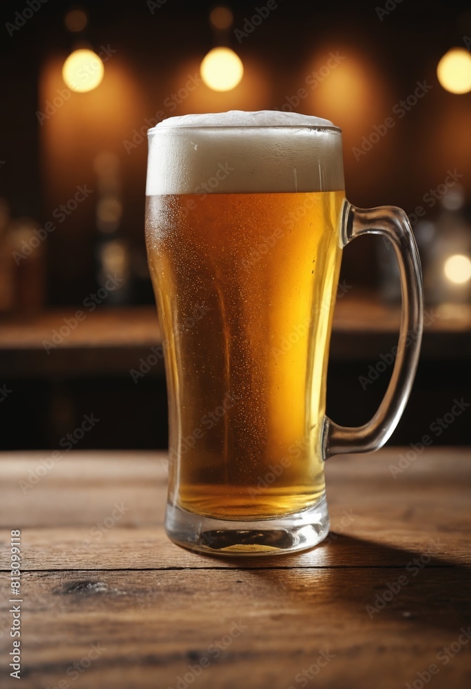Beer glass on wooden table, part of serveware and barware collection Beer glass on wooden table, part of serveware and barware collection
