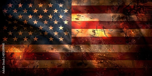 Vintage USA flag with a rustic grunge texture symbolizing enduring American spirit. Concept Vintage USA Flag, Rustic Grunge Texture, American Spirit, Enduring Symbol