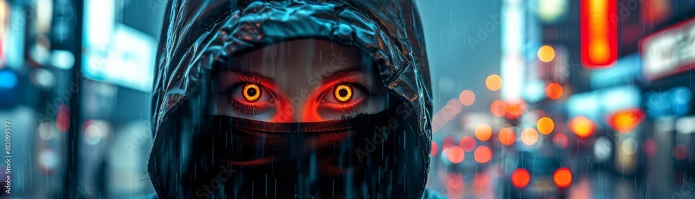 A depiction of a hacker overlaid with a citys security camera feeds, emphasizing urban surveillance A depiction of a hacker overlaid with a citys security camera feeds, emphasizing urban surveillance