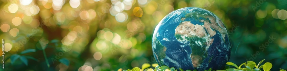Fototapeta premium A globe is sitting on top of some green grass