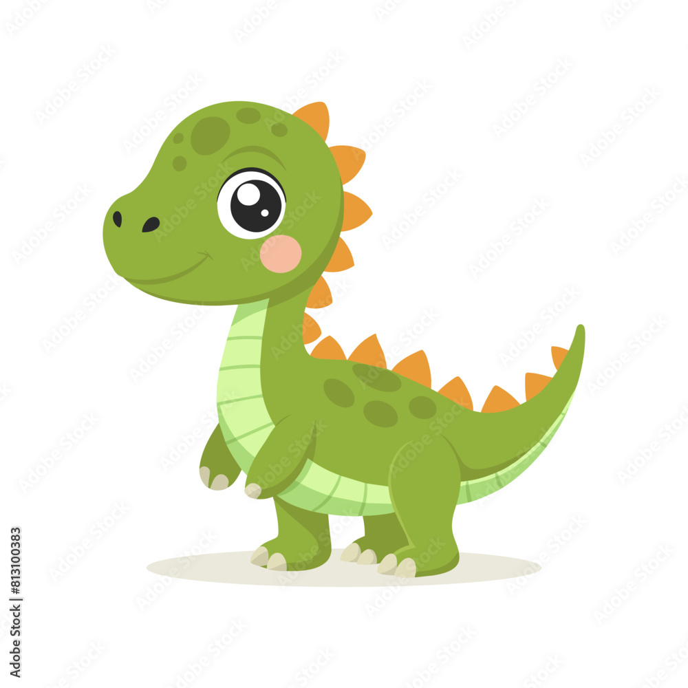Cute green baby dinosaur on a white background. Design for greeting cards, invitations, print on clothes. Vector Cute green baby dinosaur on a white background. Design for greeting cards, invitations, print on clothes. Vector