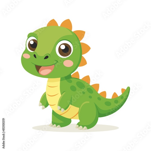 Cute green baby dinosaur on a white background. Design for greeting cards  invitations  print on clothes. Vector