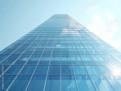 glass skyscraper against the clear blue sky, symbolizing innovation and modernity in business