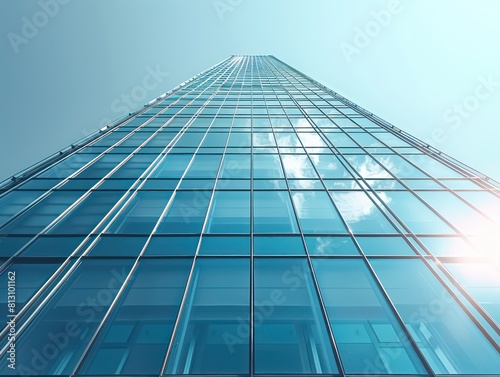 glass skyscraper against the clear blue sky, symbolizing innovation and modernity in business