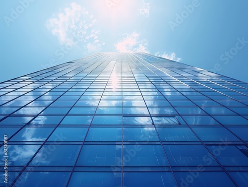 glass skyscraper against the clear blue sky  symbolizing innovation and modernity in business