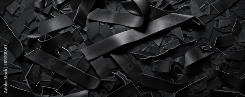 A black matte abstract adhesive torn tape objects as a background .