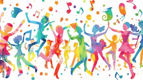 Kawaii watercolor of a vibrant carnival parade  full of festive music and dance  creatively isolated on a white background as clipart