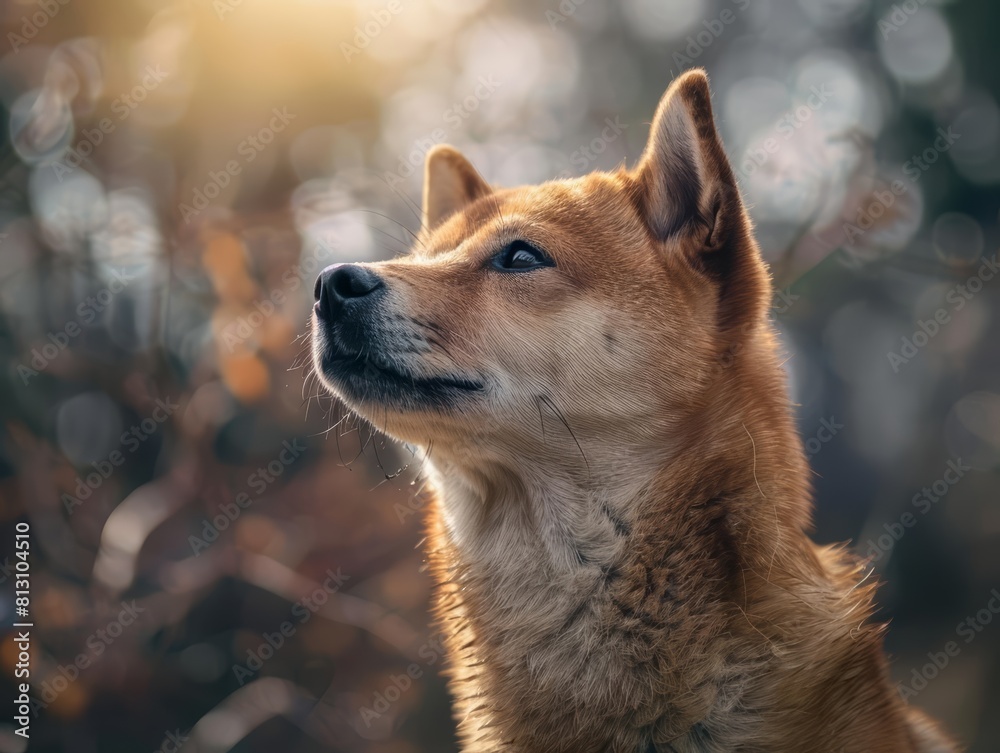 Portrait of a Shiba Inu, its joy captured in a photo with ample space for heartfelt messages