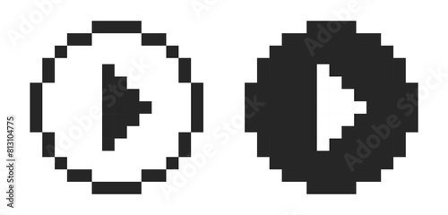 Play 8 bit pixel button minimalist icon. Red play button symbol.