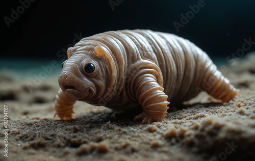 A small organism crawls on the ground, blending with natural materials photo