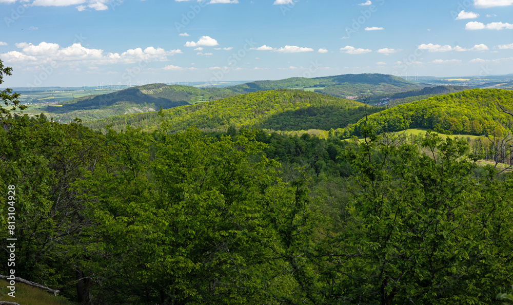 view from dragon stone mountain viewpoint near Eisenach over the western Thuringian Forest arround the village Mosbach view from dragon stone mountain viewpoint near Eisenach over the western Thuringian Forest arround the village Mosbach