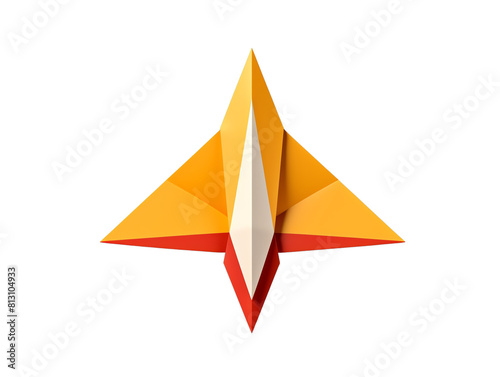 Origami airplane made of orange and yellow paper on a transparent PNG