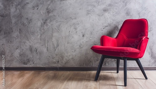 modern red chair and concrete wall 