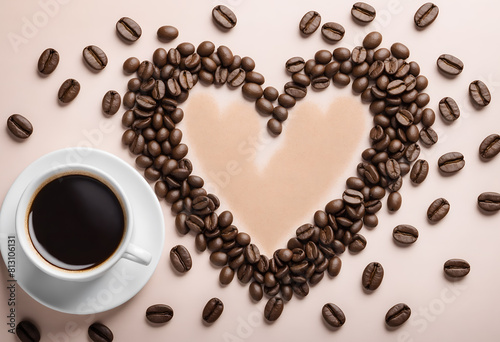 Coffee cup and roasted beans.