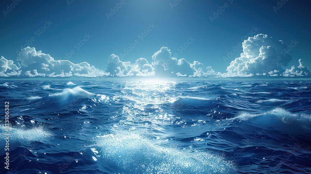 Fototapeta premium ocean with clear blue waters, under the bright sun and blue sky