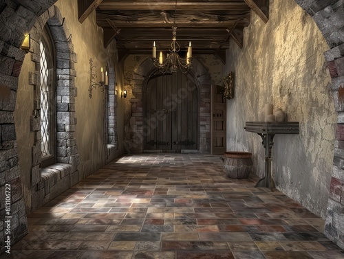 entrance hall inside a medieval castle