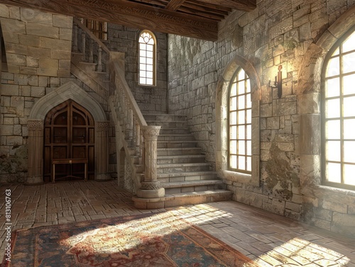 entrance hall inside a medieval castle