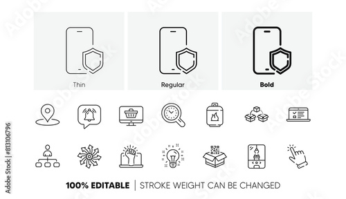 Phone protect, Idea and Cursor line icons. Pack of Parcel shipping, Versatile, Gas cylinder icon. Time management, Empower, Crane claw machine pictogram. Web lectures, Management, Pin. Vector