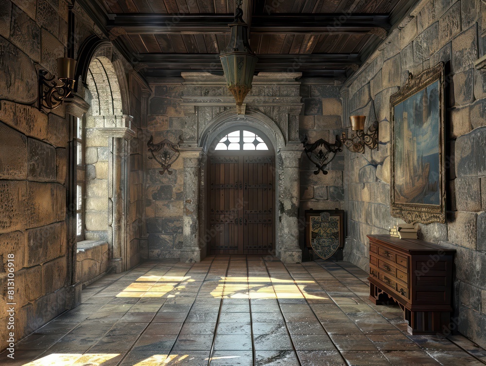 Fototapeta premium entrance hall inside a medieval castle
