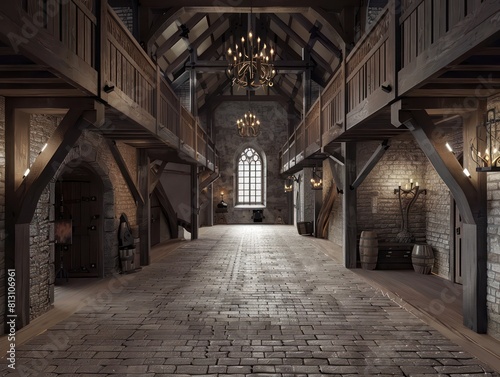 entrance hall inside a medieval castle © MADGALLERY
