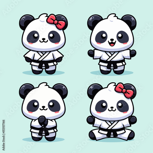 vector set of cute cartoon karate animals