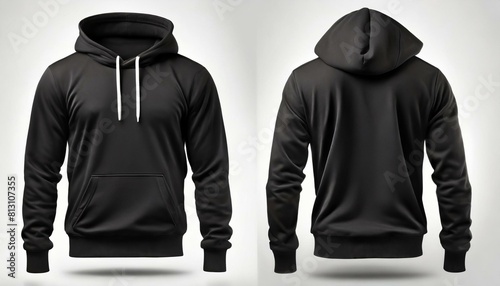 Set of black front and back hoodie on white background