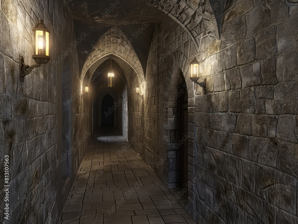 Fototapeta premium hallway inside a medieval castle