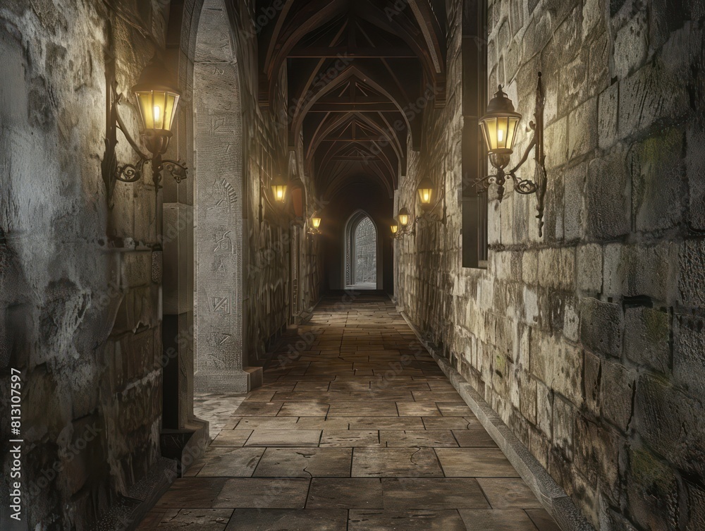 Fototapeta premium hallway inside a medieval castle